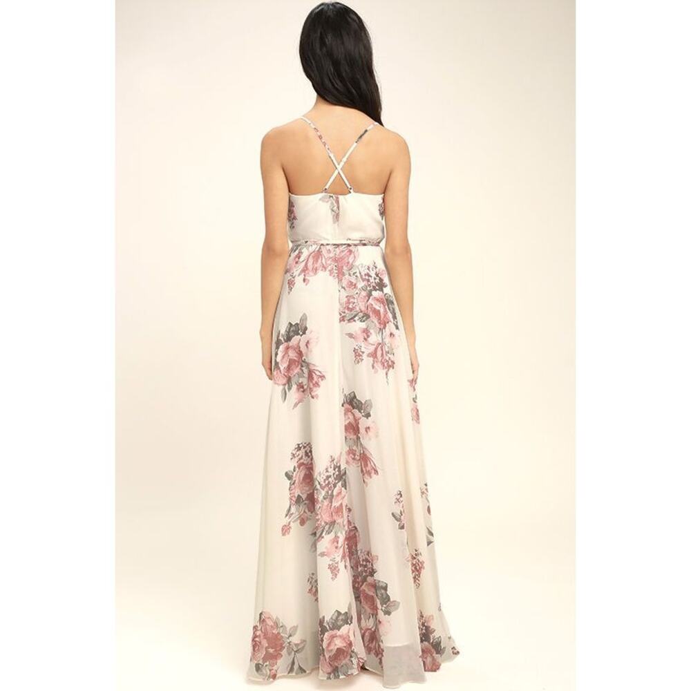 NEW Elegantly Inclined Cream Floral Print Wrap Maxi Dress L - Picture 5 of 5